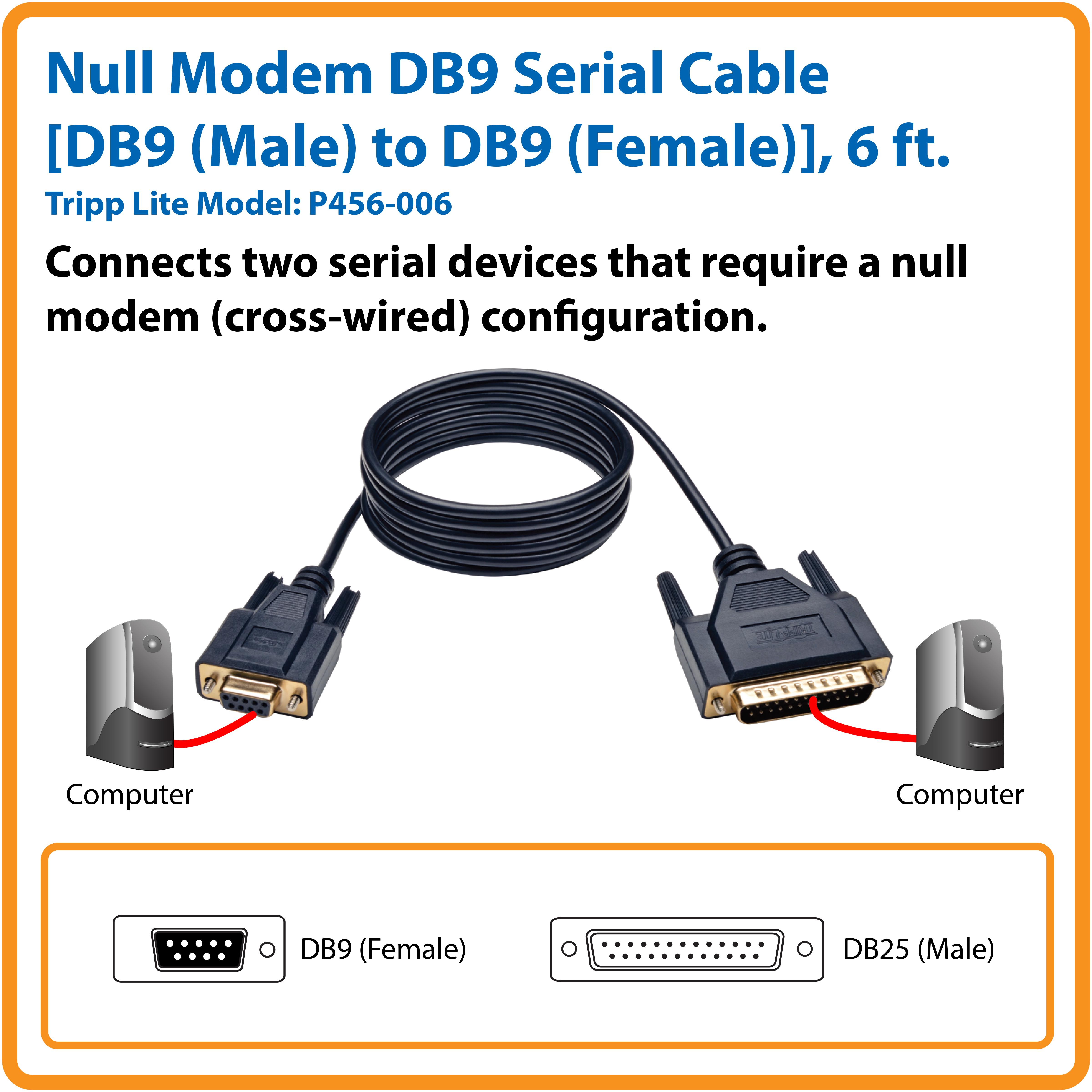 Tripp Lite Null Modem Serial RS232 Cable (DB9 to DB25 F/M) 6ft. (P456006) Electronics