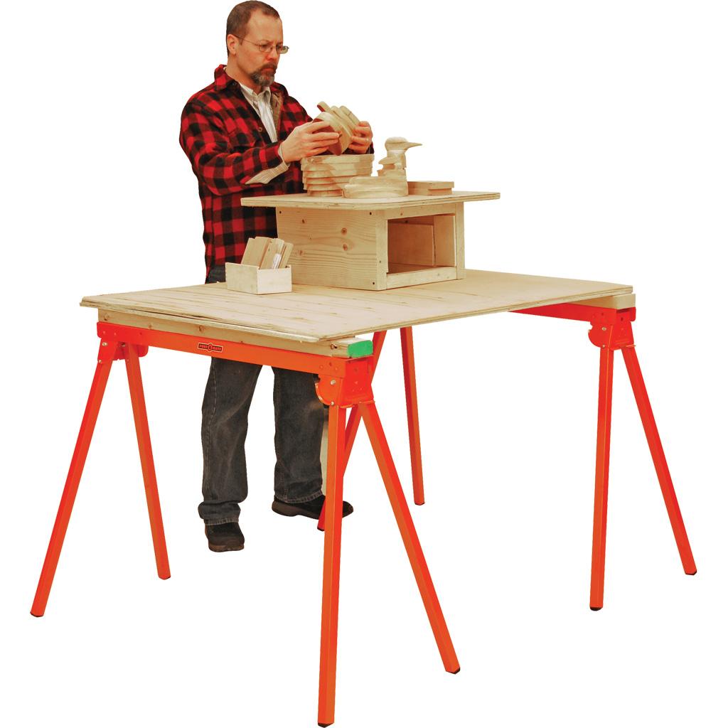 All Steel Folding Sawhorse Pair Portamate PM3300T. TWO 33Inch Tall