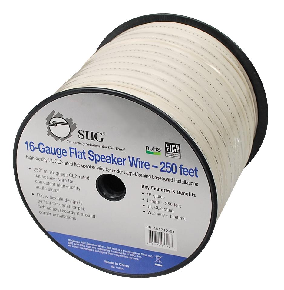 SIIG 16Gauge Flat Speaker Wire, 250 Feet (CBAU1712S1