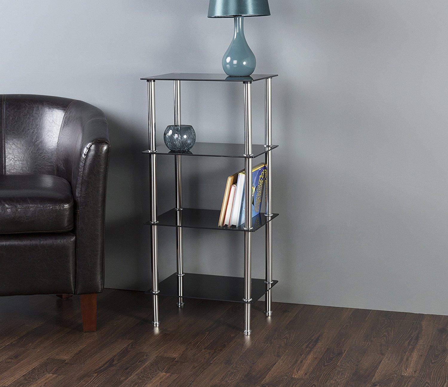 AVF S64A Corner 4 Tier Shelving Unit in Black Glass