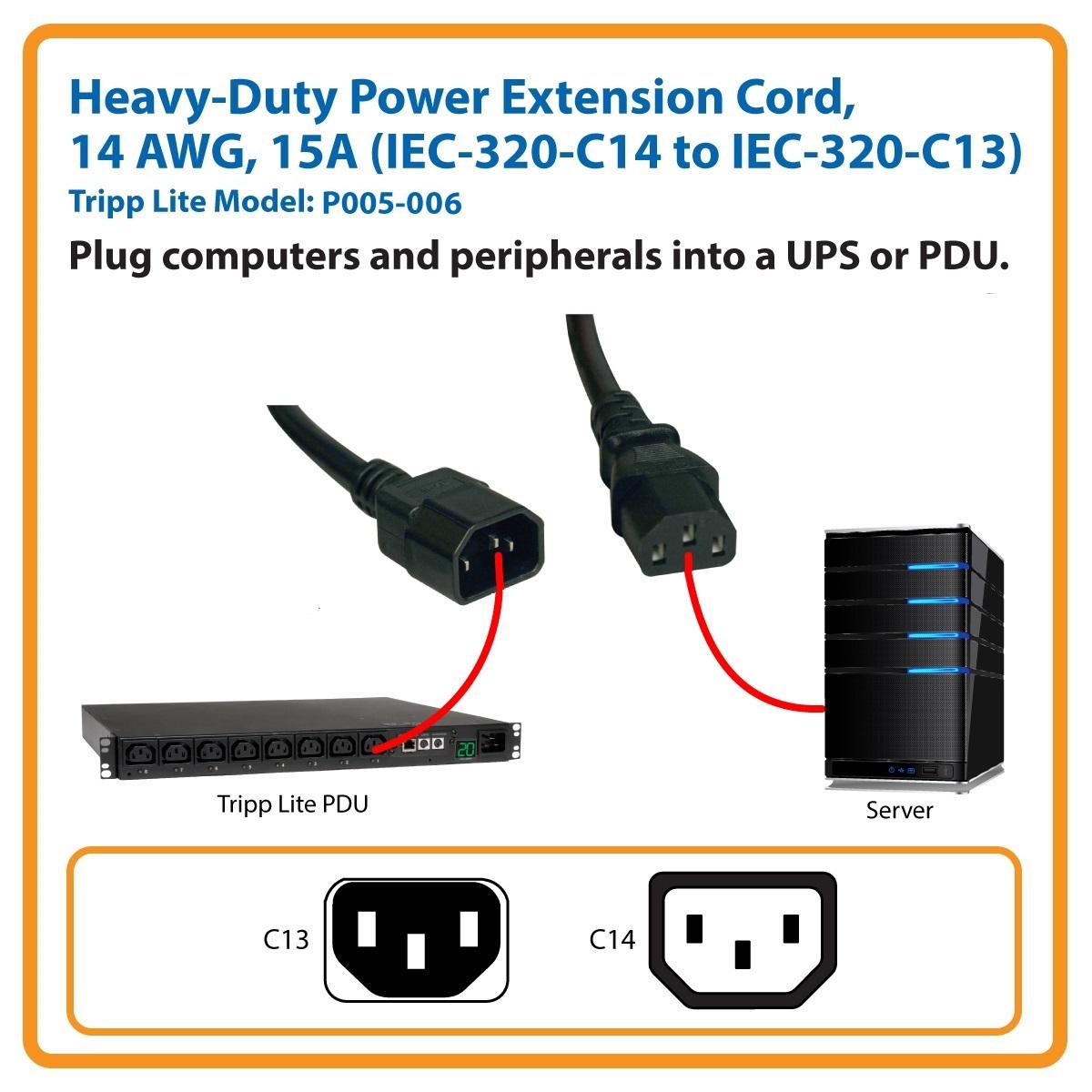 Tripp Lite HeavyDuty Power Extension Cord 15A, 14AWG (IEC