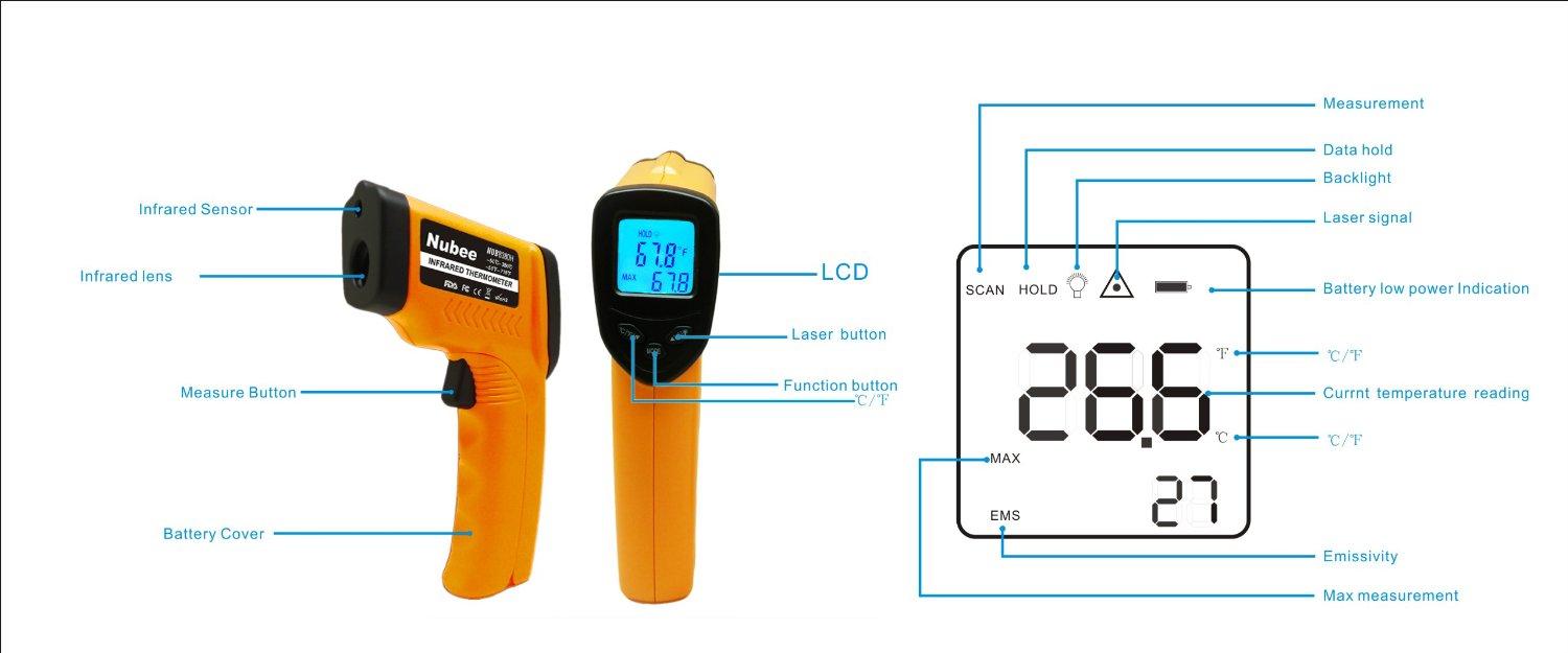 Nubee 8380H Noncontact Infrared Thermometer Temperature