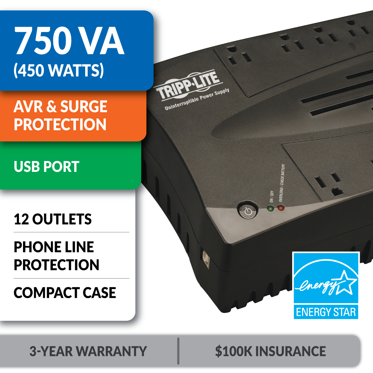 Tripp Lite 750va Ups Battery Backup, 450w Avr Line Interacti 3179.0