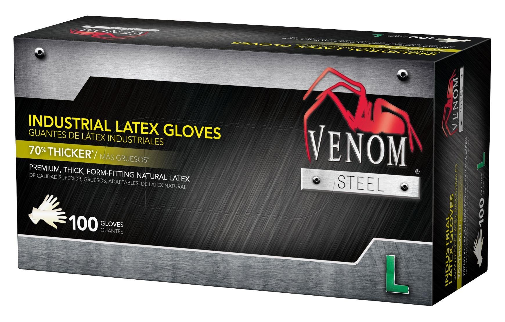 Venom VEN8122 Steel Industrial Latex Gloves, 8 mil, Medium