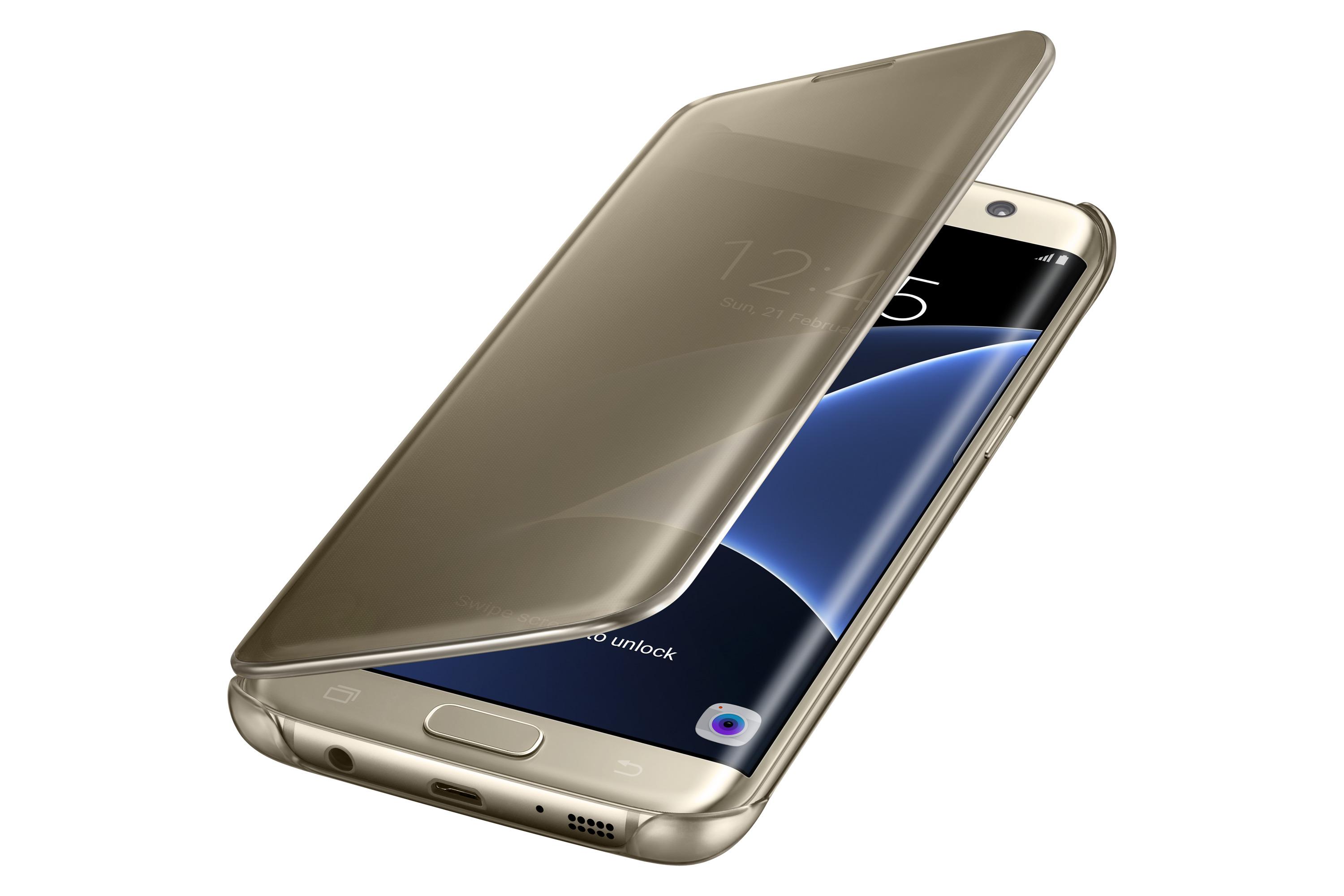 Samsung Galaxy S7 edge Case SView Clear Flip Cover Gold