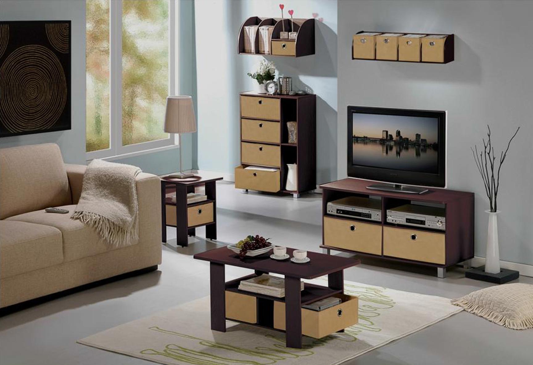 Furinno 211157EX End Table Bedroom Night Stand, Petite