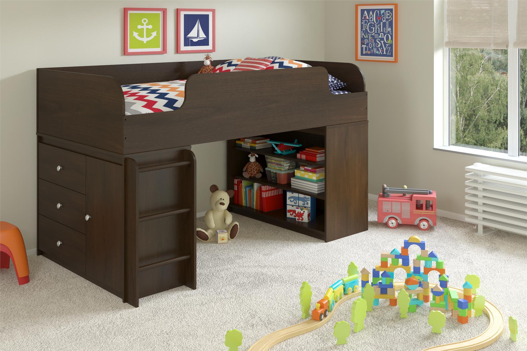 Ameriwood Home Elements Loft Bed with Dresser and Toy Box