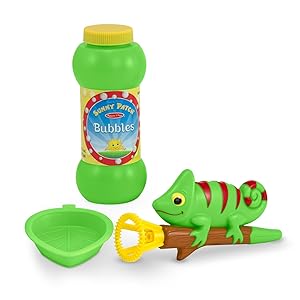 Amazon.com: Melissa & Doug Sunny Patch Verdie Chameleon Bubble Blower With Wand, Dipping Tray 