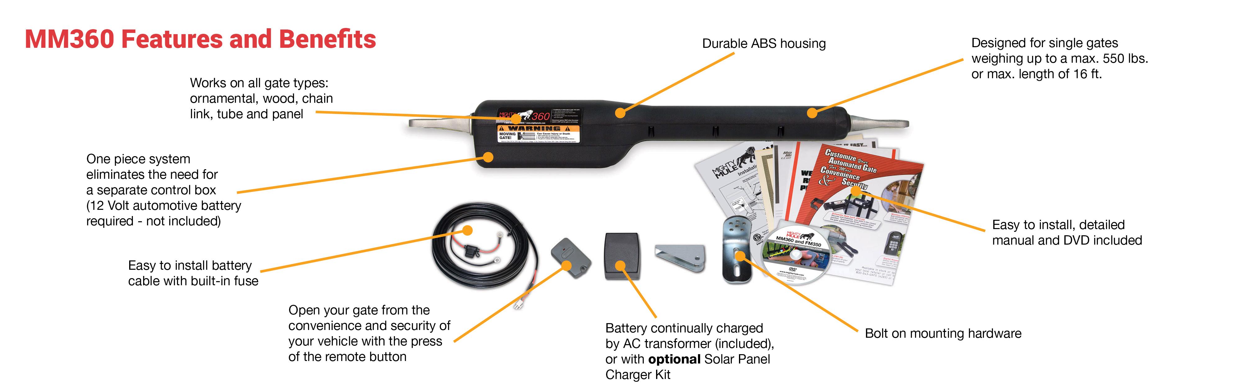 Mighty Mule MM360 Automatic Gate Opener for Medium Duty Single Swing