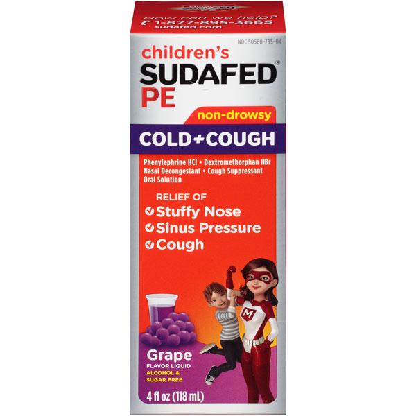 Children's Sudafed PE Cold and Cough Grape Liquid, 4 Ounce