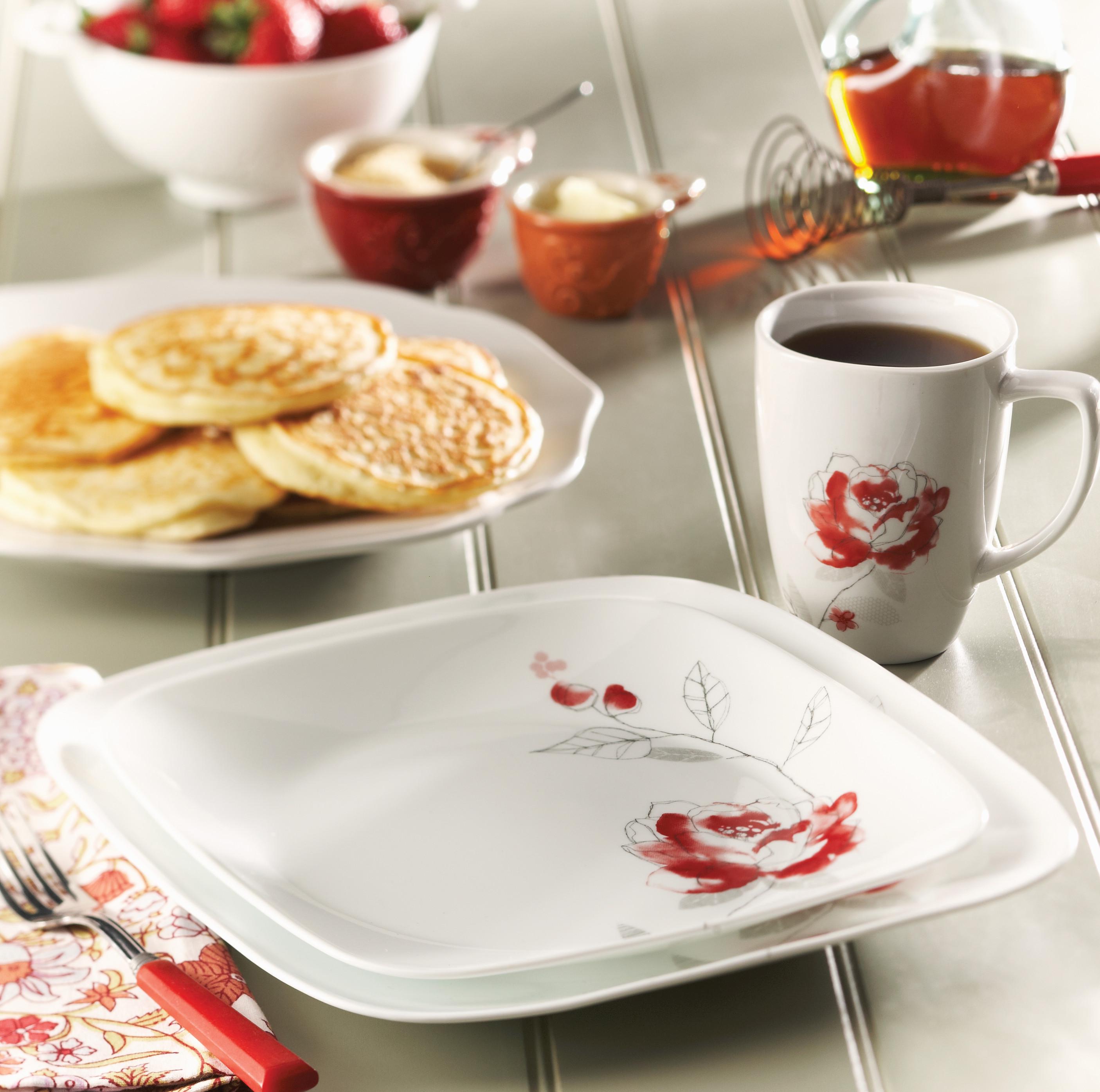Amazon.com | Corelle 16-Piece Square Blushing Rose Dinnerware Set ...