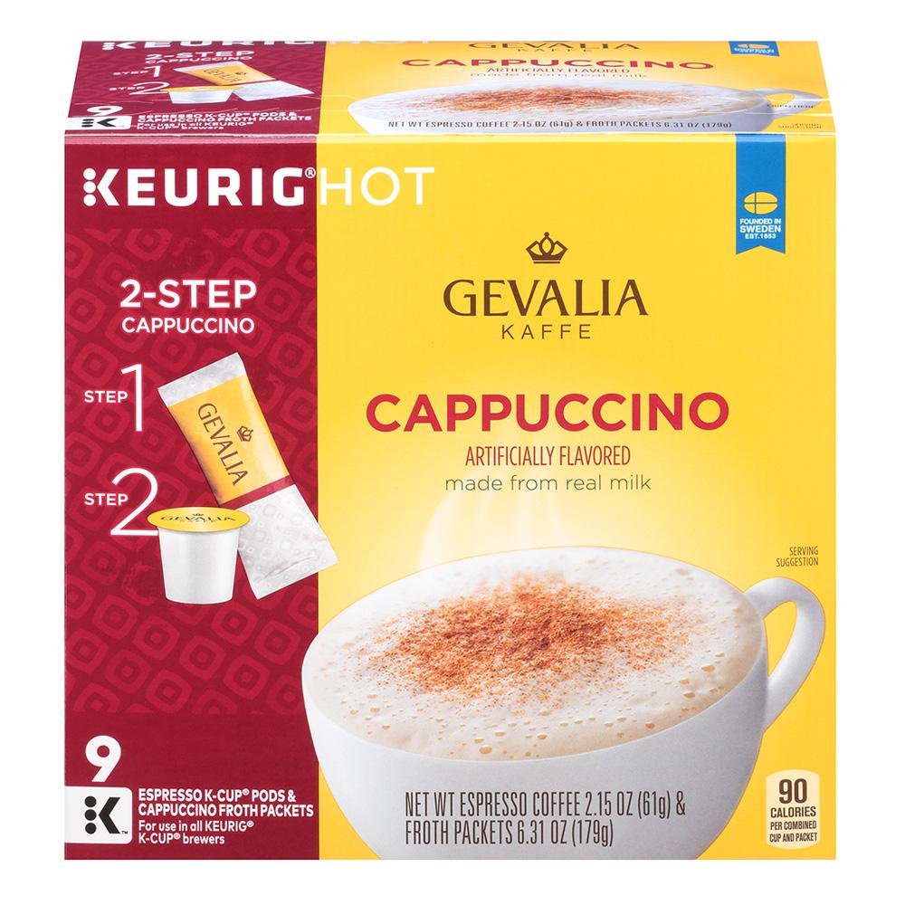 GEVALIA Cappuccino KCUP Pods and Froth Packets, 9 Count