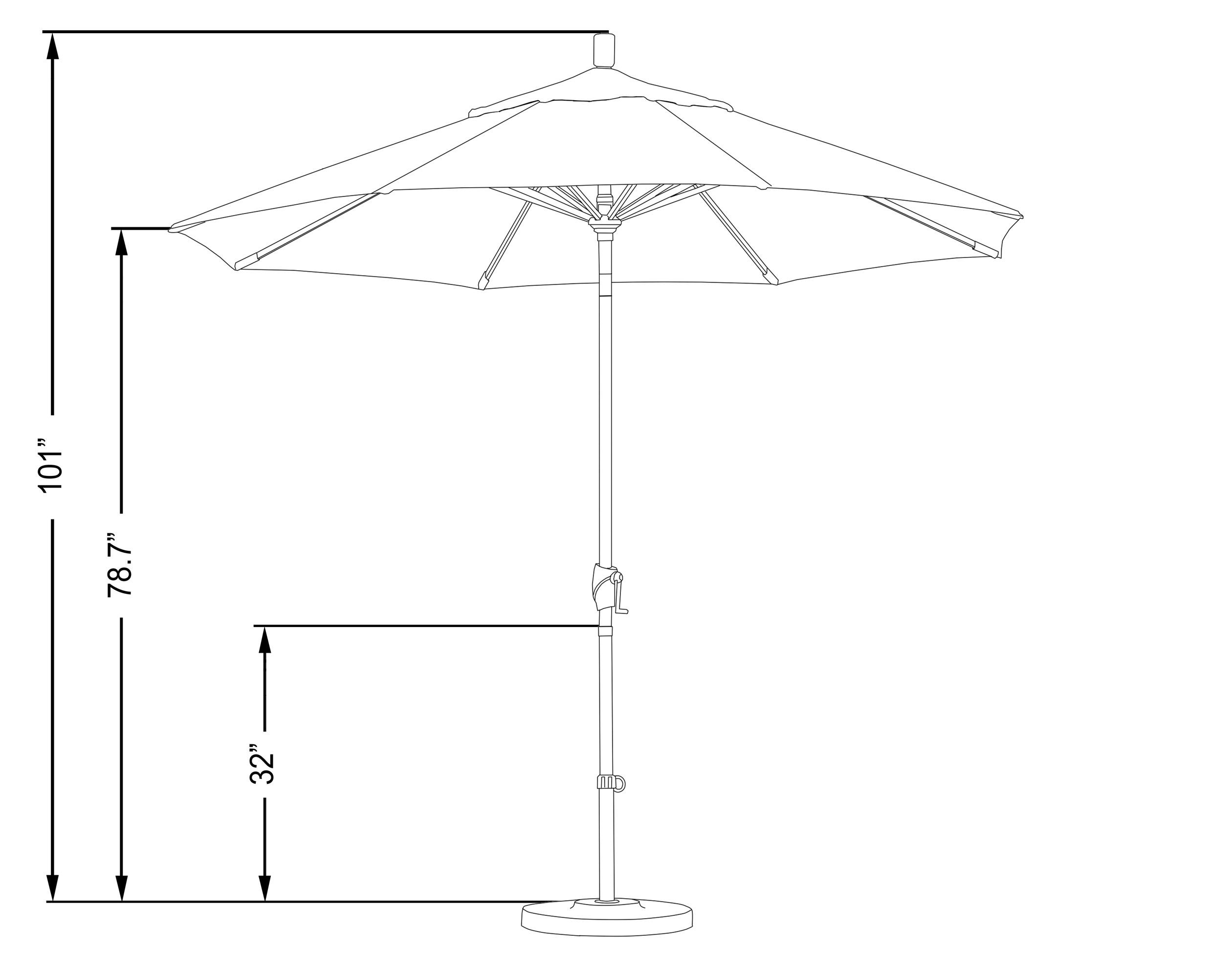 California Umbrella 9' Round Aluminum Market Umbrella, Crank Lift, Push Button Tilt