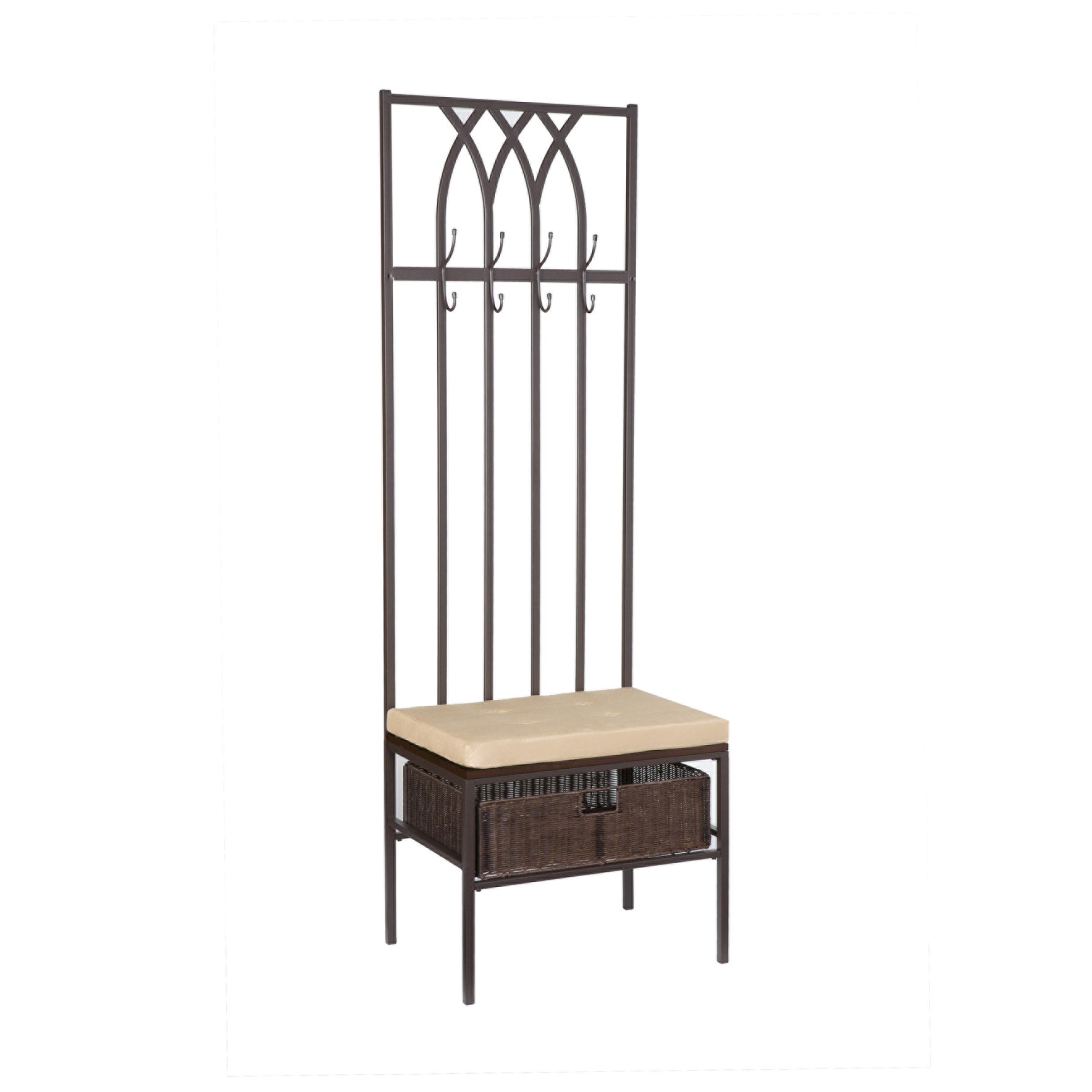 Southern Enterprises Tristan Hall Tree Entry Bench, Dark Brown with Beige Finish