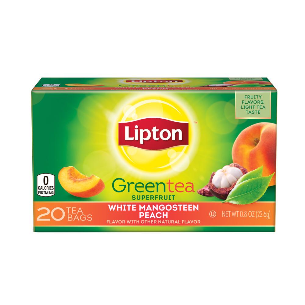 Lipton Green Tea Bags, White Mangosteen Peach, 20 ct, Pack