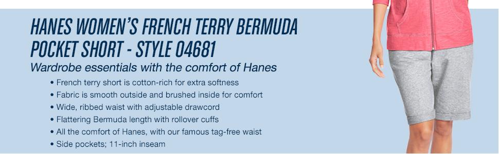 hanes women's french terry bermuda pocket short stores