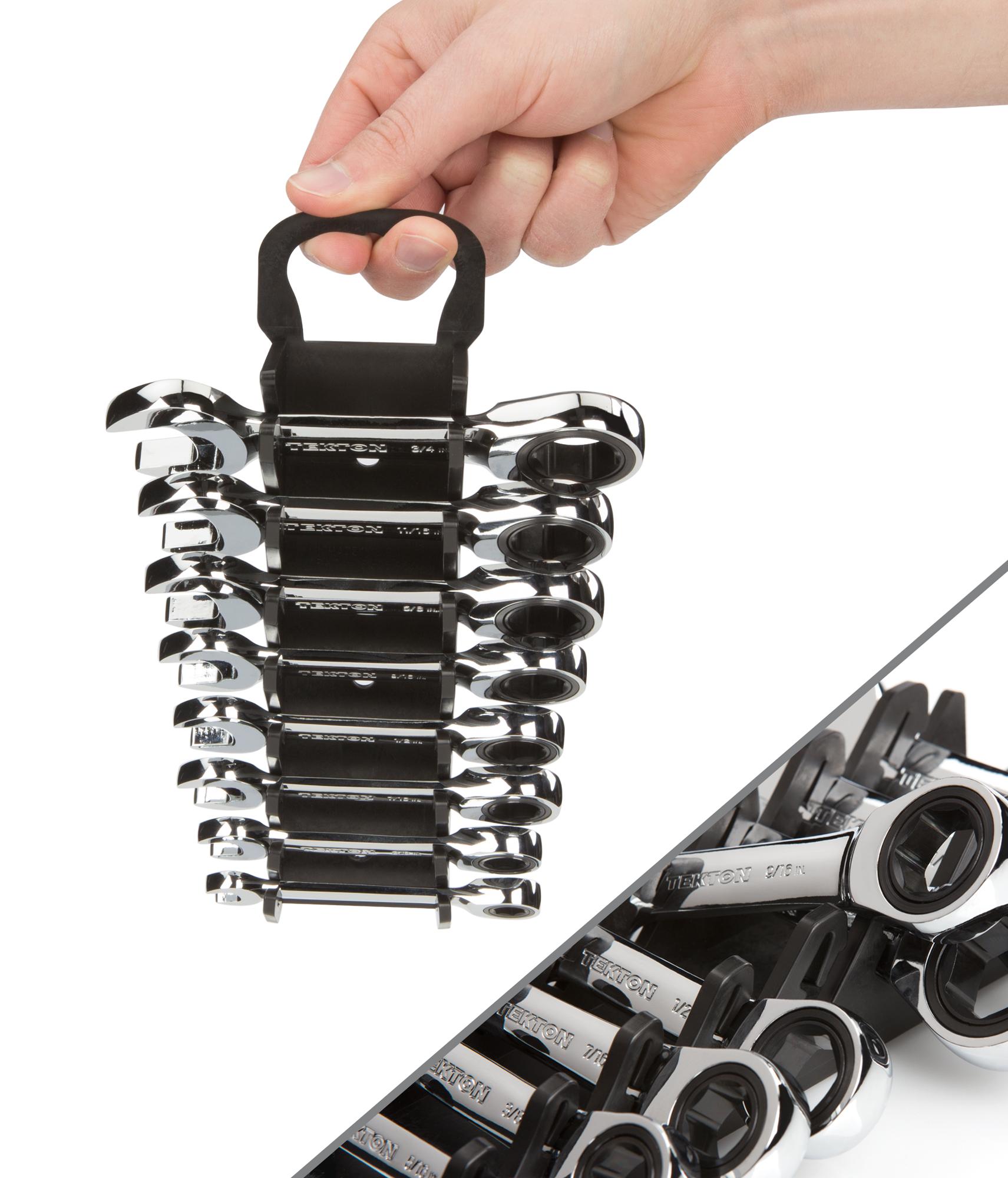 TEKTON WRN50066 Stubby Ratcheting Combination Wrench Set with Store and