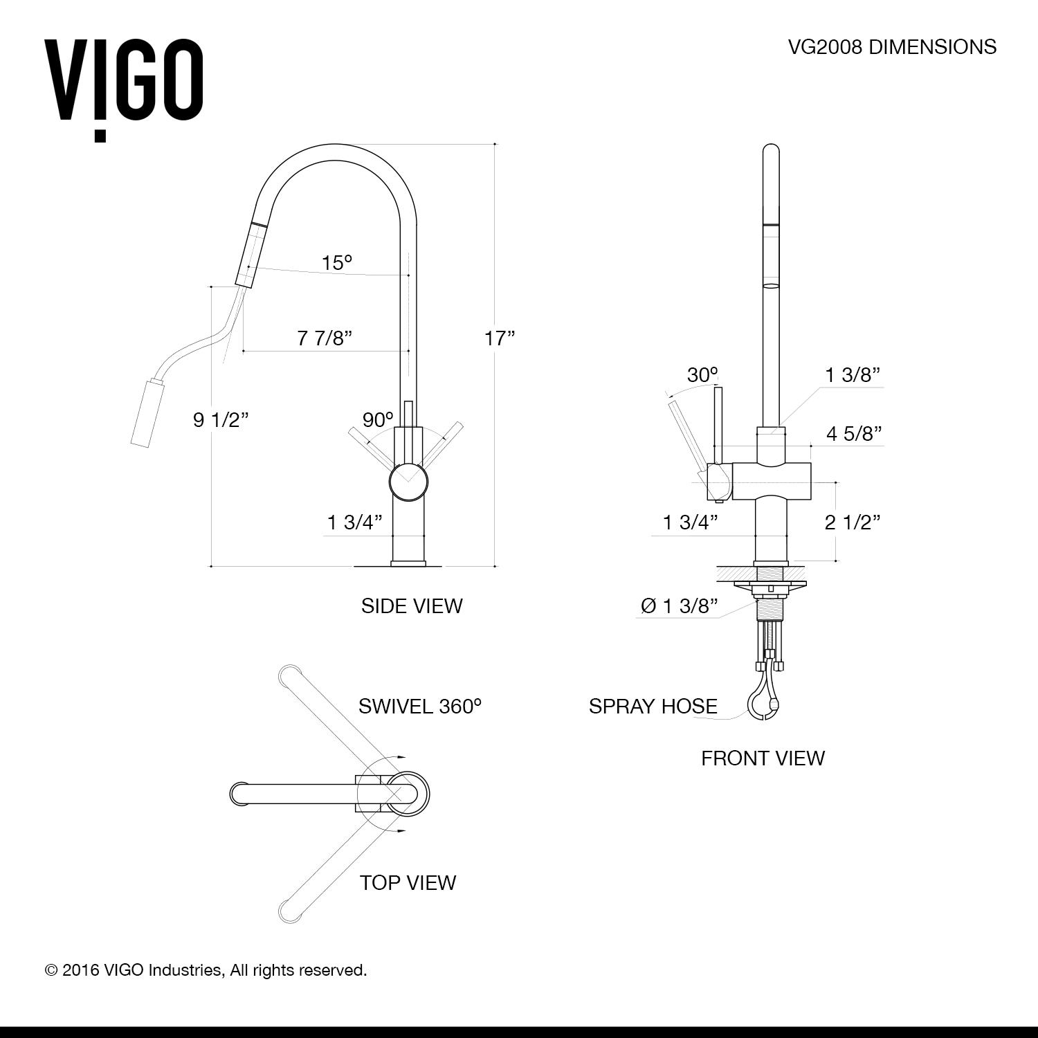VIGO VG02008ST Gramercy 17 Inch Single Handle Pulldown Arc Brass