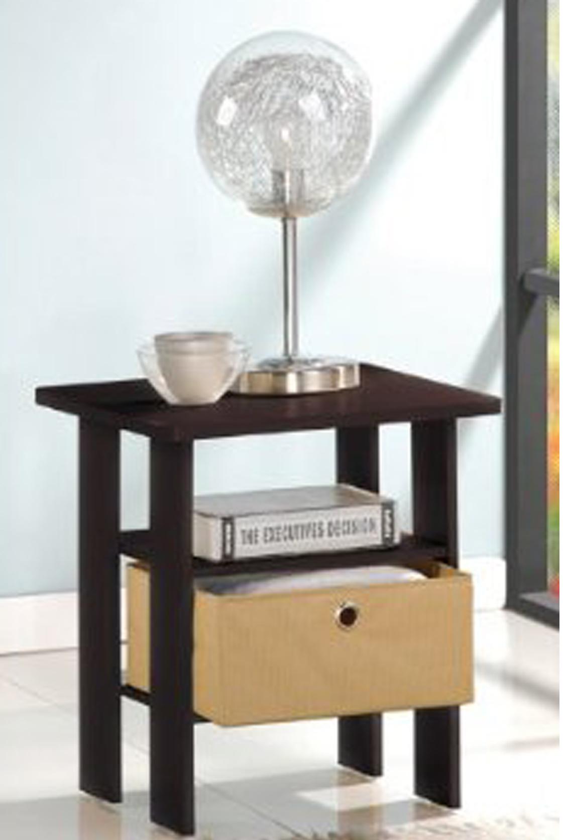 Furinno 11157DBR/BK End Table Bedroom Night Stand w/Bin