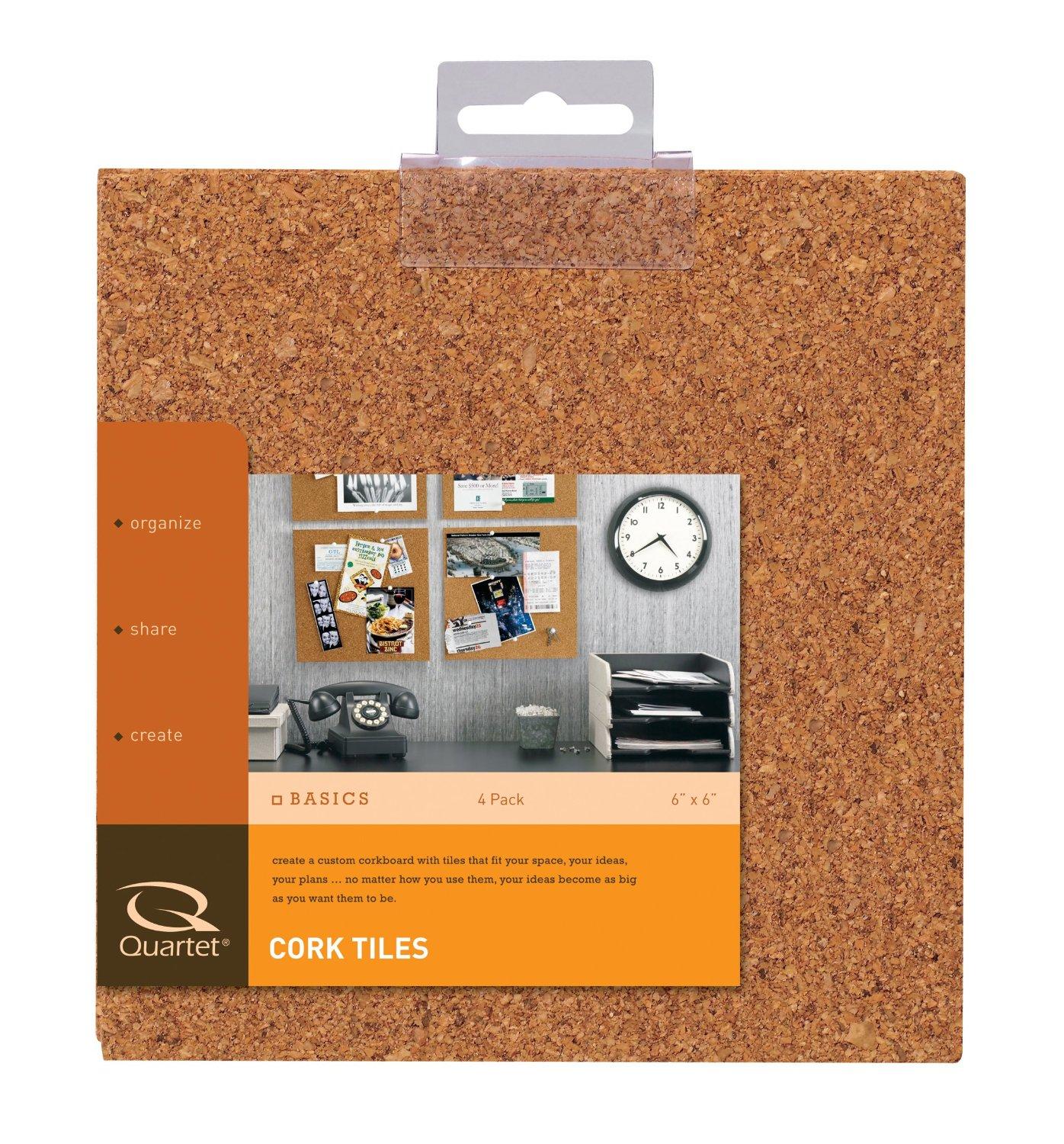 Quartet Cork Tiles, Natural, 6 Inch x 6 Inch, Frameless, 4