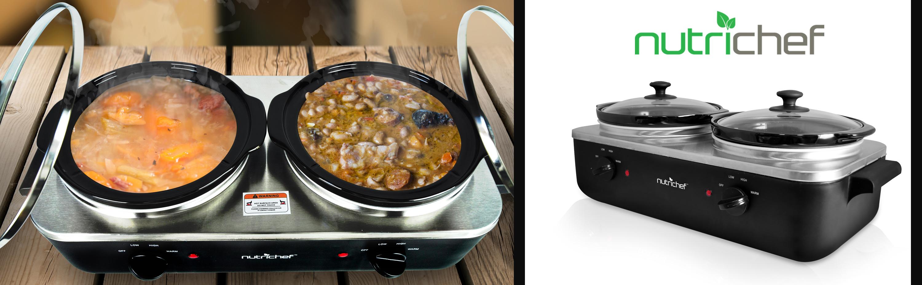 Nutrichef DualPot Electric Slow Cooker Crock Pot Food Warmer Ceramic