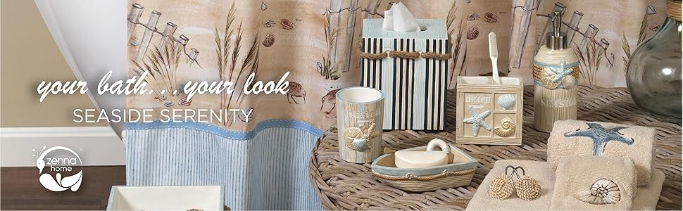 Amazon Com Zenna Home Seaside Serenity Seashore And Beach Themed Shower Curtain Home Kitchen