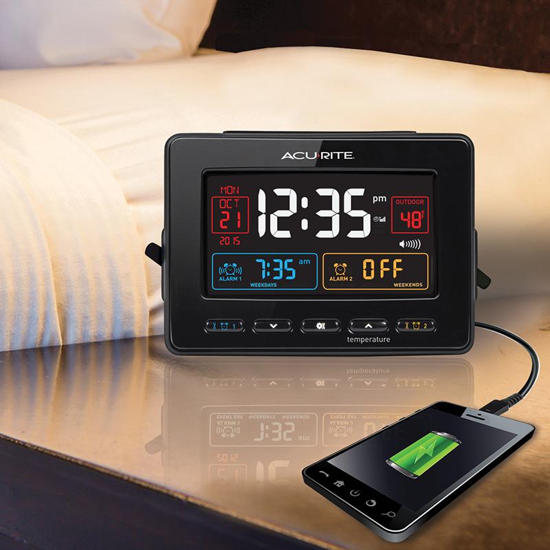 AcuRite 13022 Atomic Dual Alarm Clock with USB Charging and