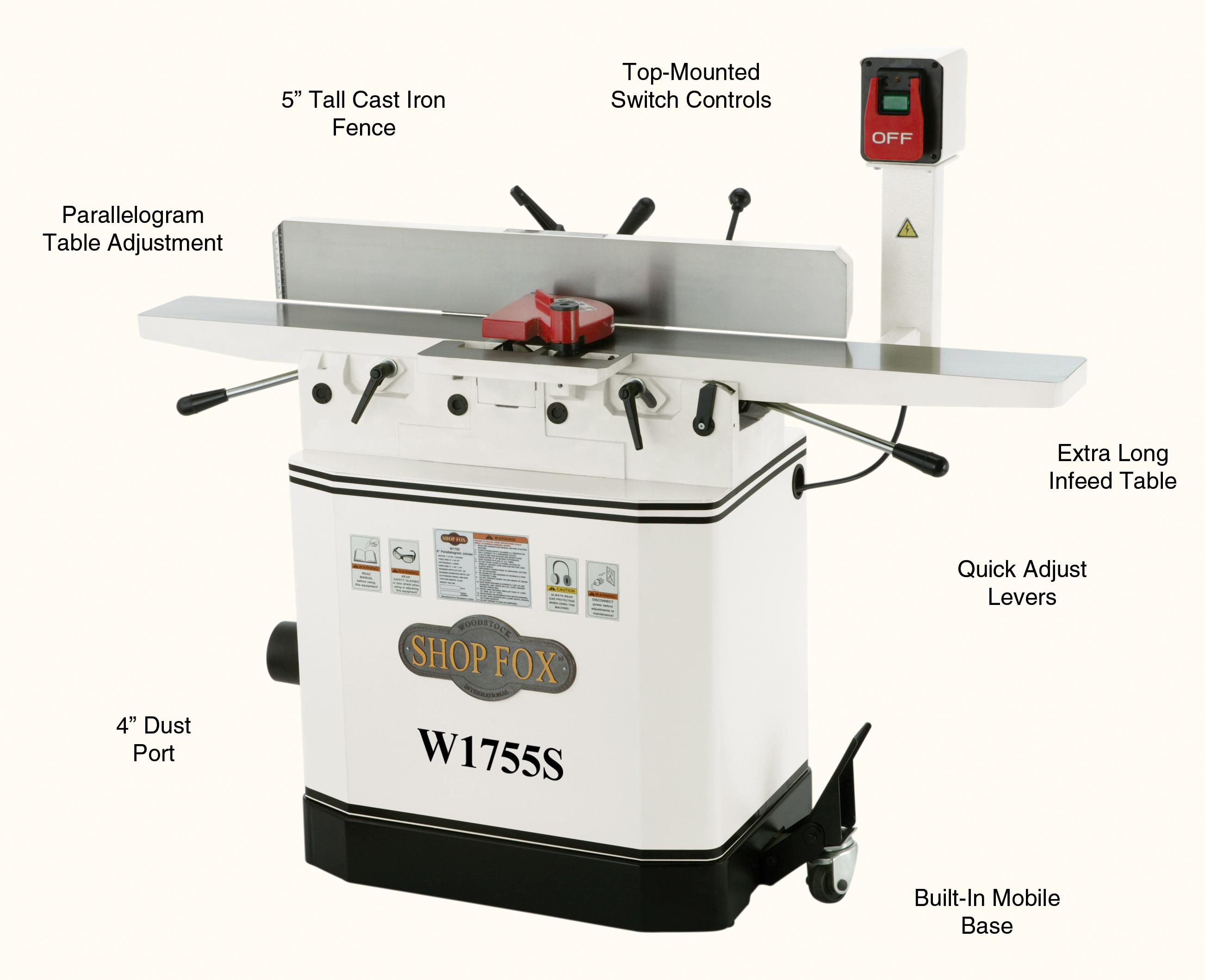 Shop Fox W1755S 6Inch Jointer With Spiral Cutterhead Power Jointers