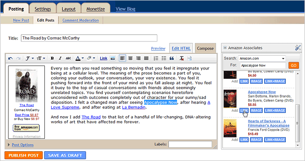 Amazon Associates and Google Blogger
