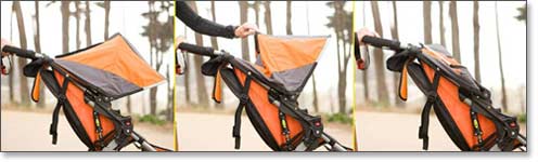 Multi-position canopies and storage options.