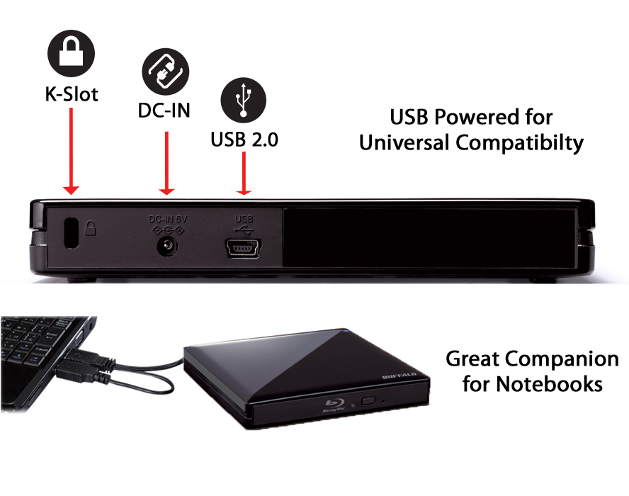 Amazon Com Buffalo Mediastation 6x Usb 2 0 Portable Blu Ray Writer Br Px68u2 Bk Electronics