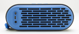 MB Quart QUBThree rear view with adapter and input jack, Blue