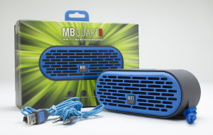 Blue MB Quart QUBThree with packaging includes charge and input jack cables