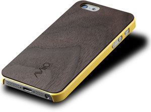 AViiQ Thin Wood Trim Case for iPhone 5, Yellow with Walnut