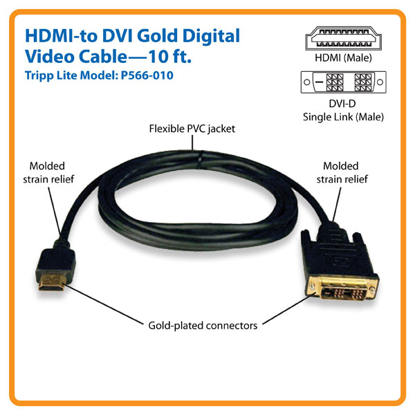 Tripp Lite HDMI to Dvi Cable, Digital Monitor Adapter (HDMI to D M/M