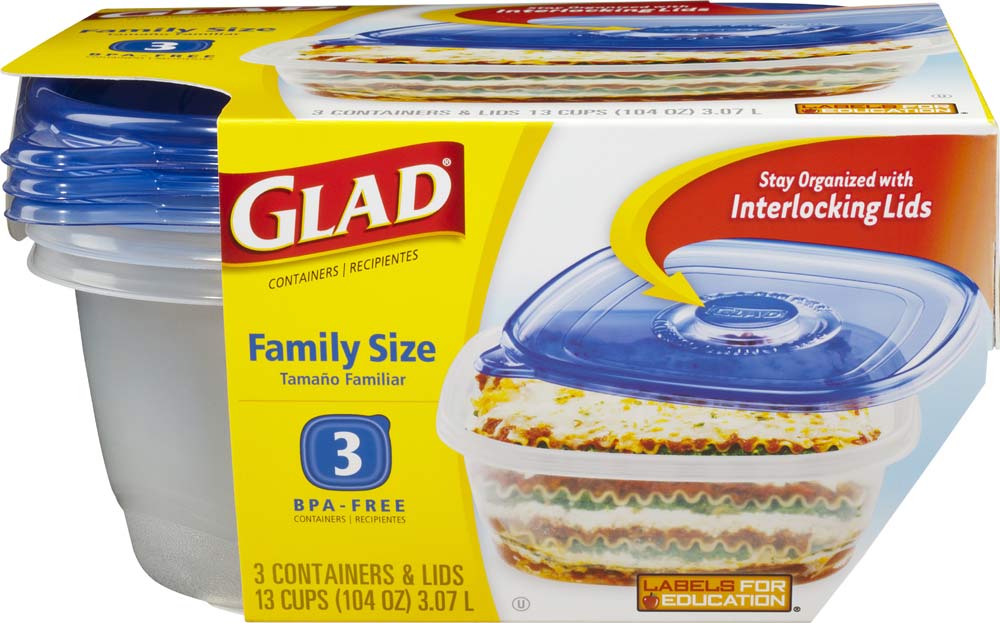 Glad Food Storage Containers, Family Size, 104 Ounce, 3