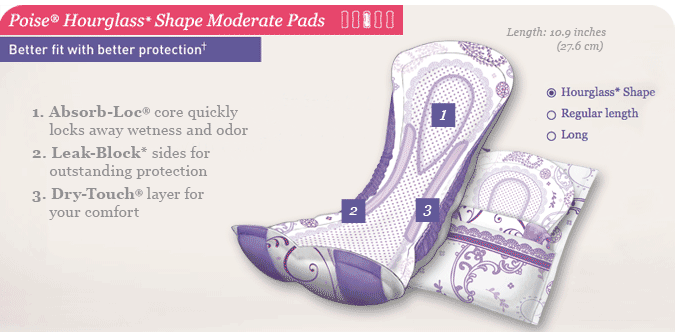 Poise Hourglass Shape Pads, Moderate Absorbency, 54 Count Product Shot