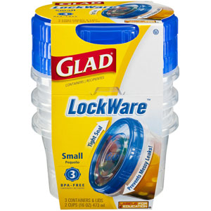 Glad LockWare Small Reusable Plastic Containers, 3-Count Package of 16-Ounce Containers and Lids (Pack of 6) Product Shot