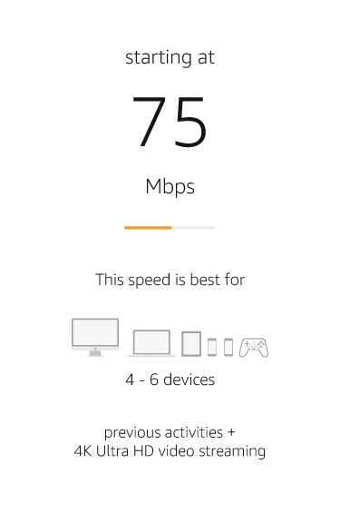 Starting at 75 Mbps - this speed is best for 4-6 devices.