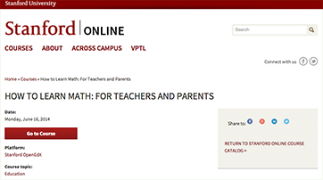 Online Course from Stanford: How to Learn Math for Teachers and Parents