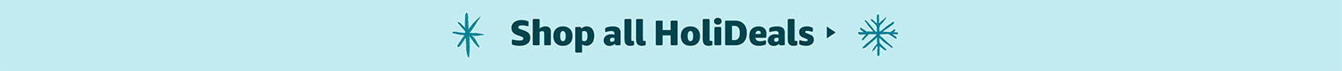 Image of an illustrated snowflake; "Shop all HoliDeals"; arrow; image of an illustrated snowflake