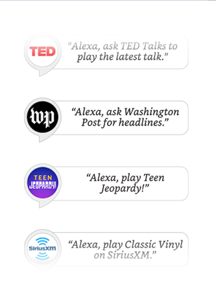 Alexa has Skills like Jeopardy, Washington Post headlines, SiriusXM and more