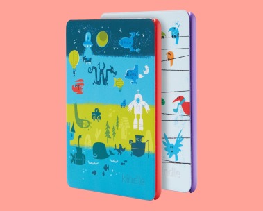 Kindle Kids Edition atop a pink background