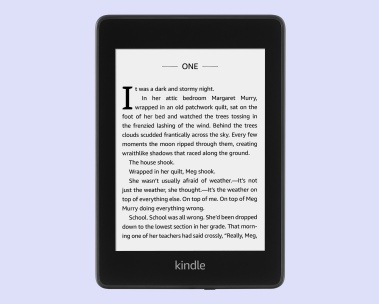 Kindle Paperwhite atop a purple background