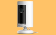 Ring Indoor Cam orange background. Now $44.99
