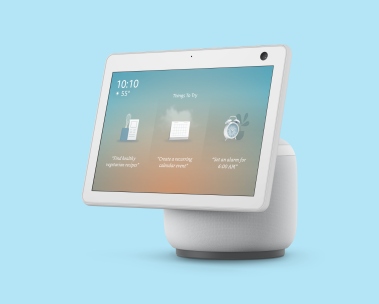 All-new Echo Show 10 on blue background