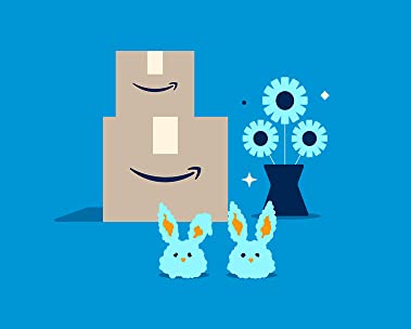 Bunny slippers, flowers, Amazon box
