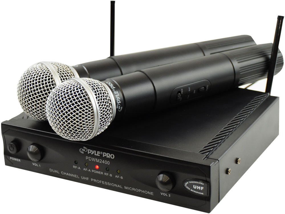 PylePro PDWM2400 Wireless Dual Channel UHF Microphone System With 2 Microphones