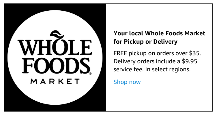 Whole Foods Market. Shop groceries from your local Whole Foods Market for pickup or delivery. Free pickup on orders over $35. All delivery orders include a $9.95 service fee. Available in select regions.