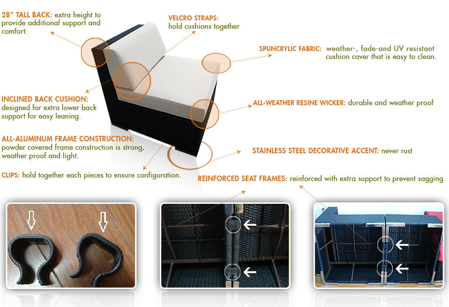 Genuine Ohana Outdoor Patio Sofa Sectional Wicker